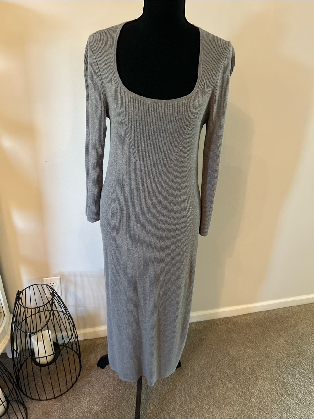Banana Republic Long Ribbed Scoop Neck Maxi Dress - Grey